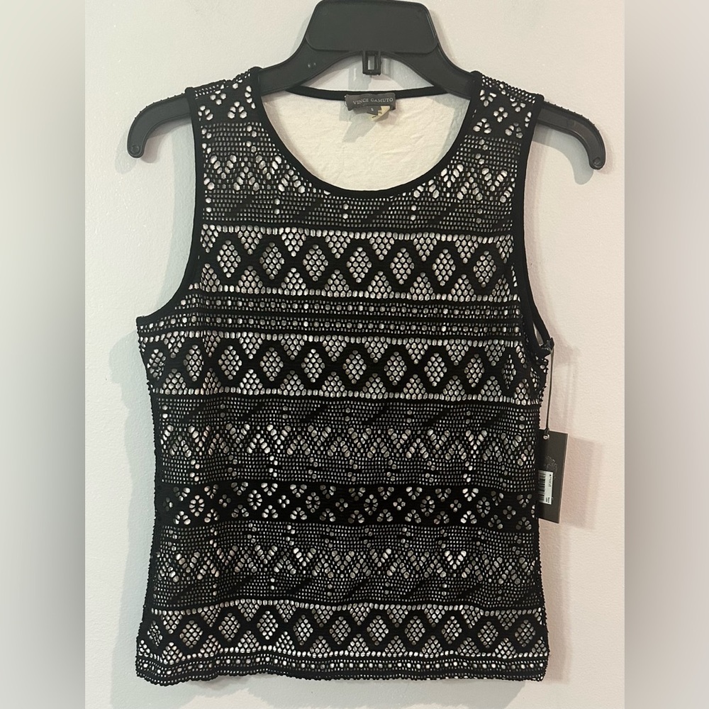 Vince Camuto Sleeveless Black Lined Lace Top - Size S